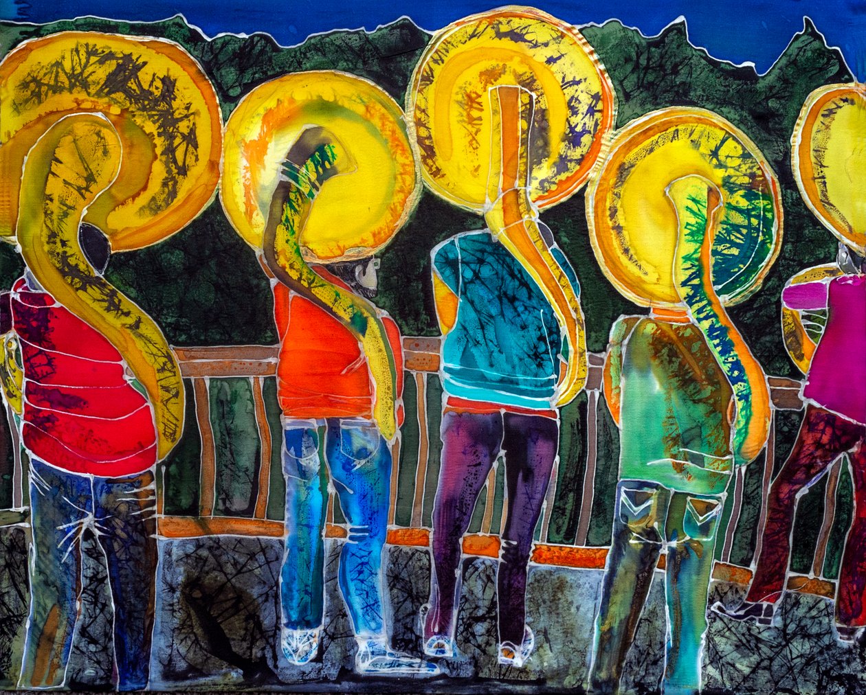 Sousaphones, Halottak napja, Oaxaca, 2023 (festékek selyemen) alkotó: Hilary Simon