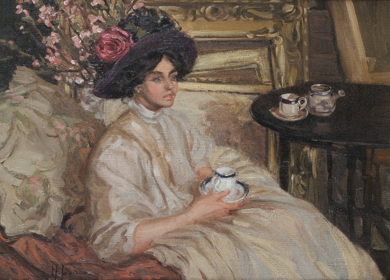 Délutáni tea. Aláírt H Fearon és homályosan kelt alkotó: Hilda Fearon