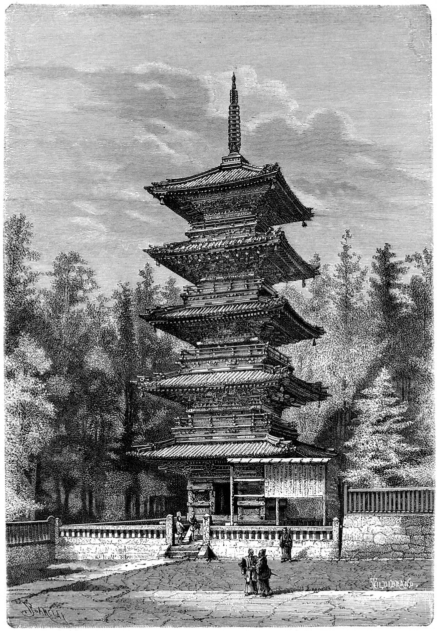 Buddhista templom, Nikko, Japán, 1895. alkotó: Hildibrand
