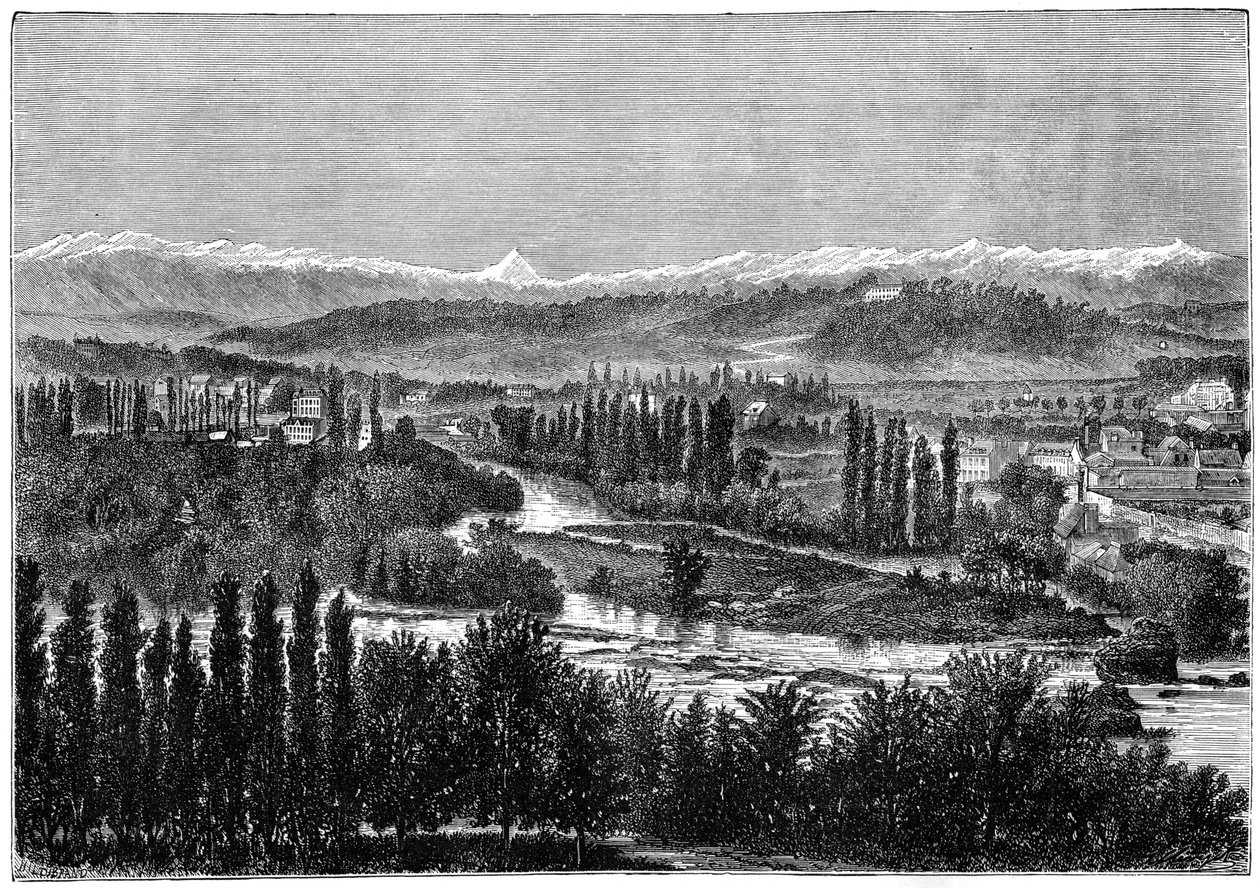 A Pireneusok a paui kastély teraszáról, Franciaországban, 1879-ben alkotó: Hildibrand
