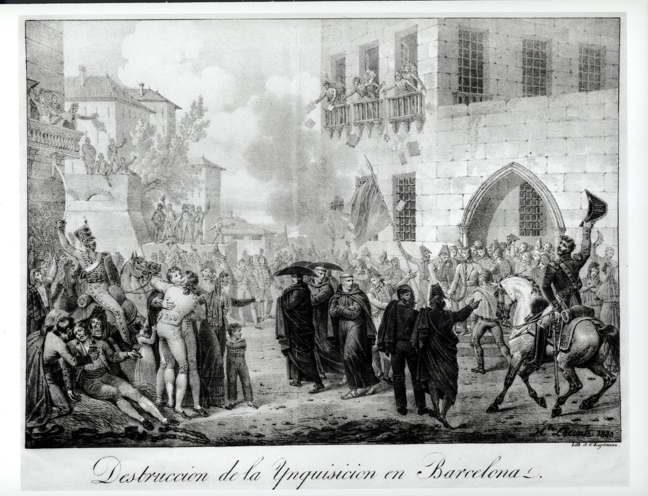 Az inkvizíció megsemmisítése Barcelonában, 1820. március 10., metszet: Godefroy Engelmann (1788-1839) alkotó: Hippolyte Lecomte
