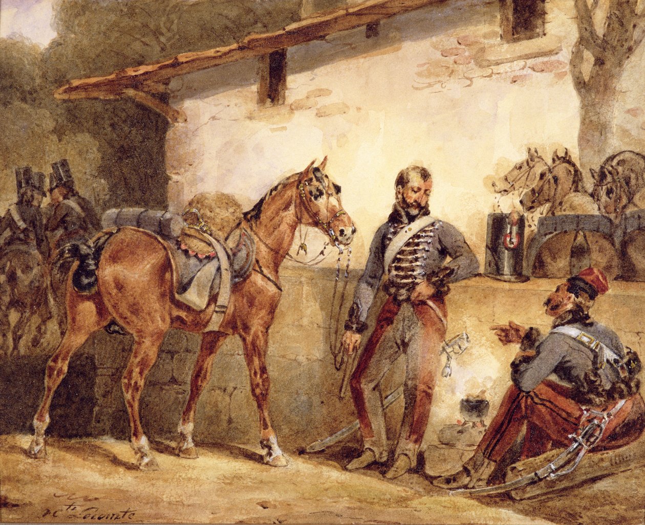 Pihenő francia katonák, 1831 (wc és gouache, papír) alkotó: Hippolyte Lecomte