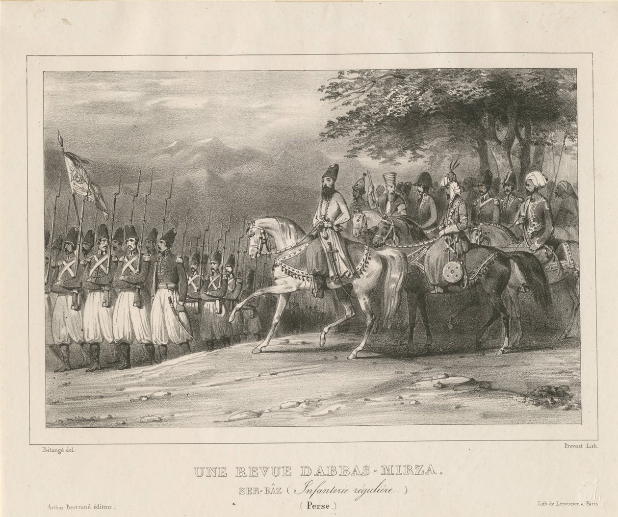 Herceg, Abbas Mirza tábornagy 1789-1833 gyalogezredet vizsgál, 1835 alkotó: Hippolyte Bellange