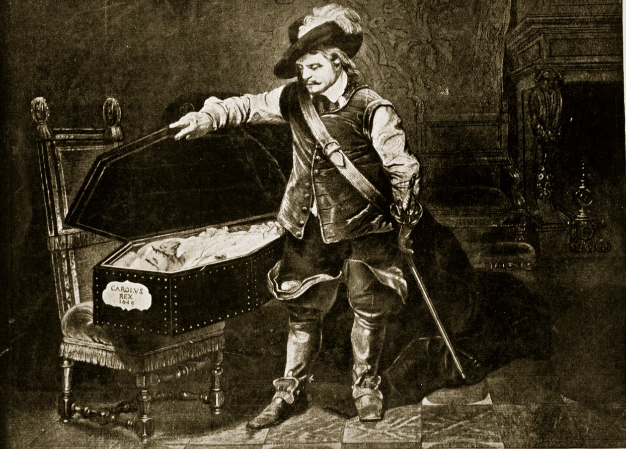 Cromwell I. Károly holttestét nézi, illusztráció a „Hutchinson története a brit nemzetről”, 1923 körül alkotó: Hippolyte Delaroche