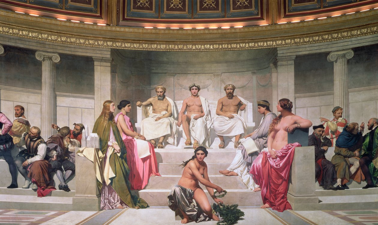 Hemicycle: Minden kor művészei, Ictinus, Apelles és Phidias részlete, 1836-41 freskó lásd még 83553 és 83555 alkotó: Hippolyte Delaroche