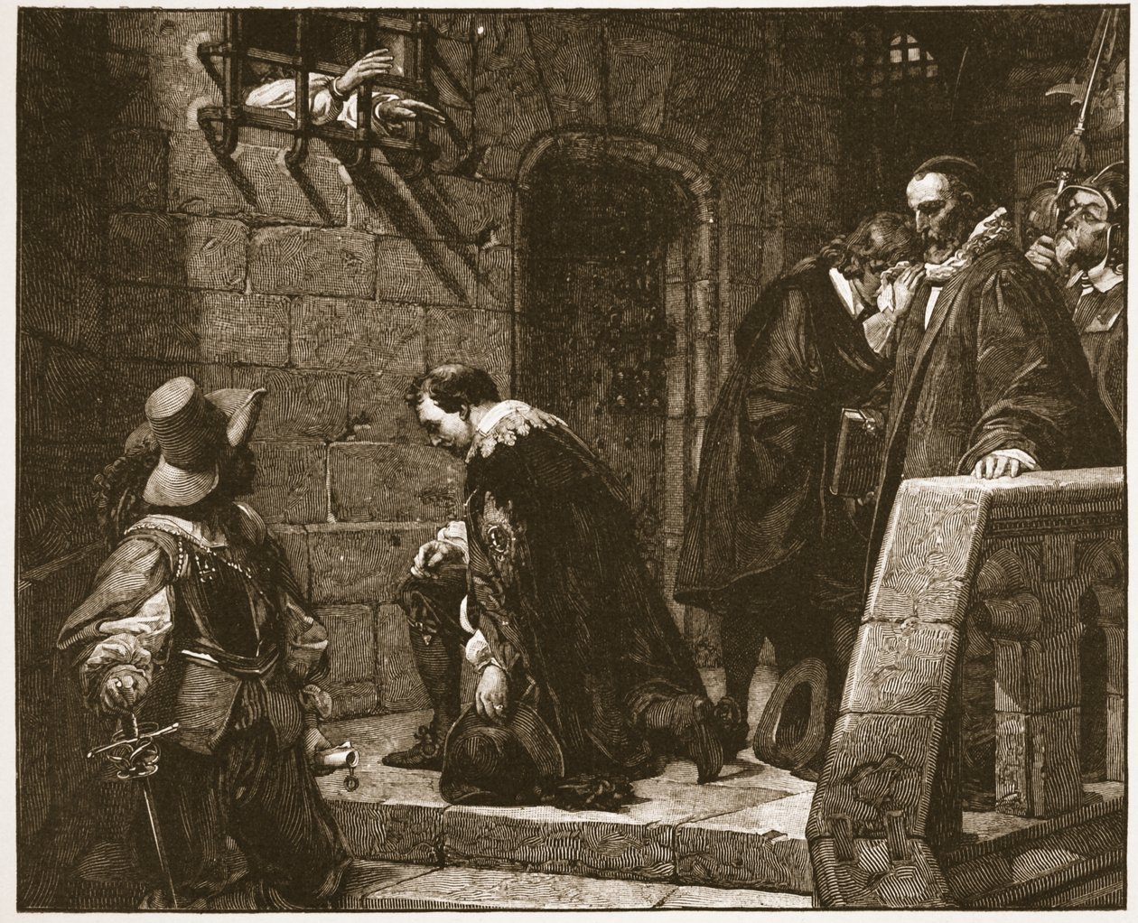 Lord Strafford a kivégzésre menet, illusztráció az "Anglikán egyház" című könyvből: A History for the People", H.D.M. Spence-Jones, kiad. 1910 körül (szepiaszínű fotó). alkotó: Hippolyte Delaroche