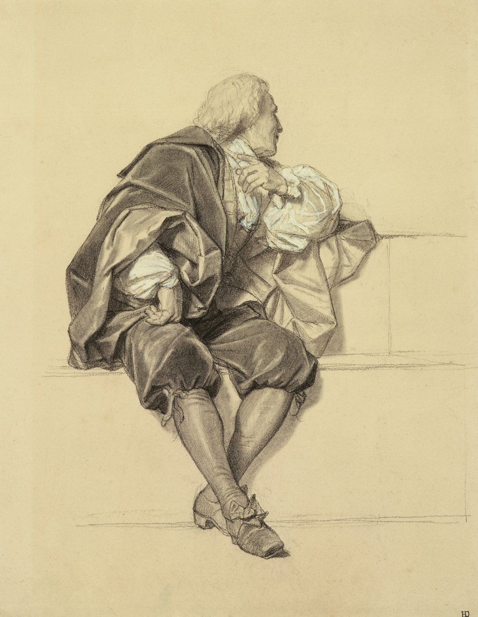 Tanulmány Pierre Puget (1620-94) portréjához az Ecole des Beaux Arts teremben (ceruza és szén papíron) alkotó: Hippolyte Delaroche