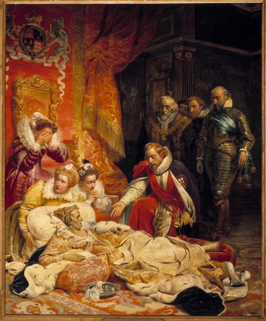 Erzsébet Iere, angol királynő halála 1603-ban Erzsébet királynő depresszióban és betegségben halt meg 1603. március 24-én, udvaroncaitól körülvéve. Paul Delaroche festménye alkotó: Hippolyte Delaroche