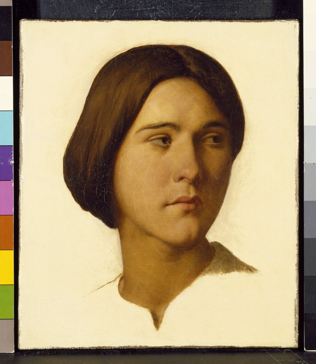 Egy balra néző fiatal nő feje, 19. század alkotó: Hippolyte Flandrin