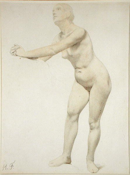 Akt (ceruza és akvarell papíron) alkotó: Hippolyte Flandrin