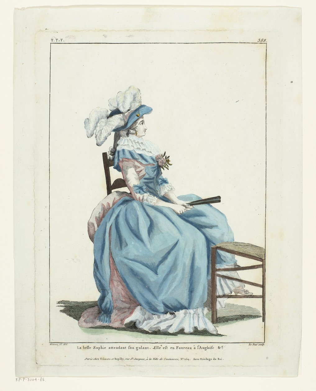 Francia Divatok és Jelmezek Galériája 1787, TTT.388: A gyönyörű Sophie vár... alkotó: Hippolyte Le Bas