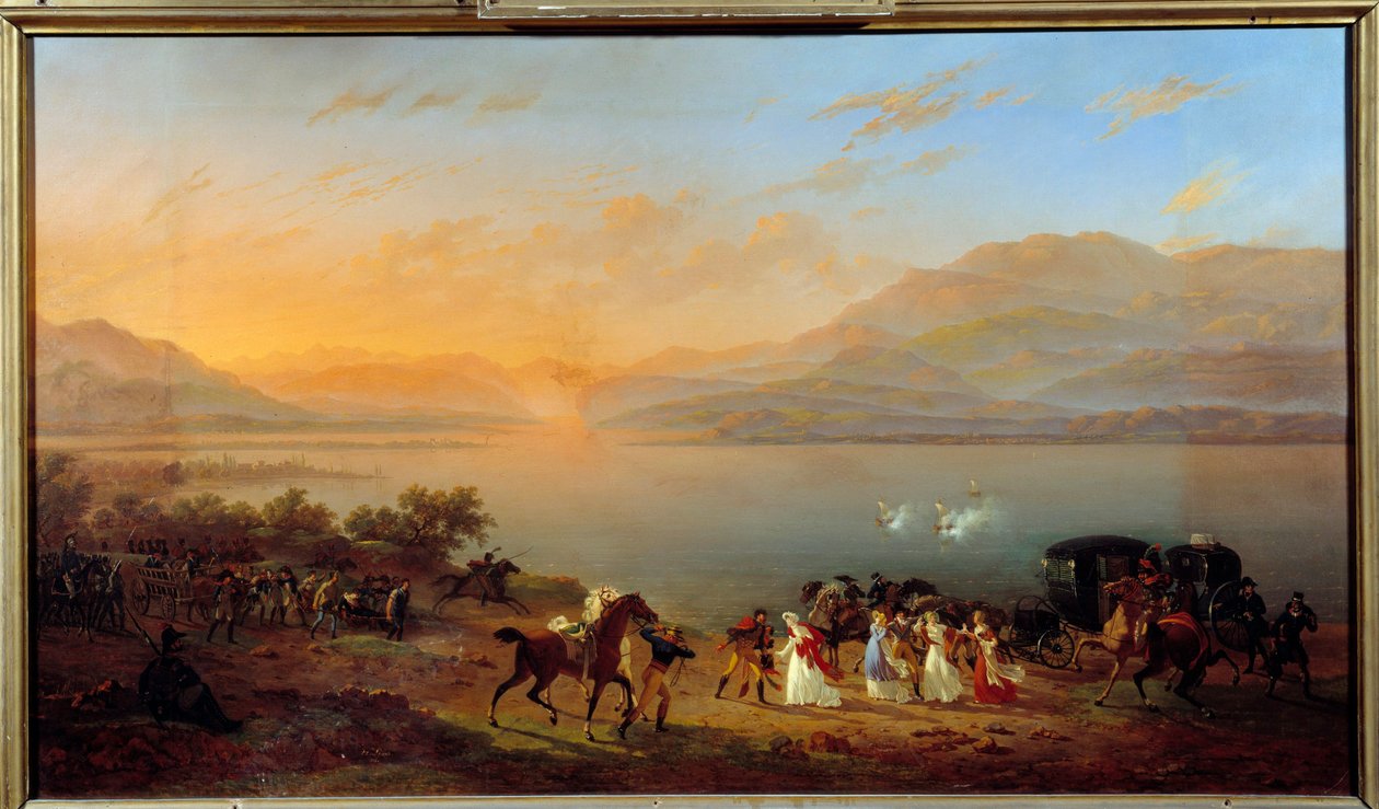 Josephine de Beauharnais autó, Madam Bonaparte támadása a Garda-tó partján, osztrák hajókkal július 30-án alkotó: Hippolyte Lecomte