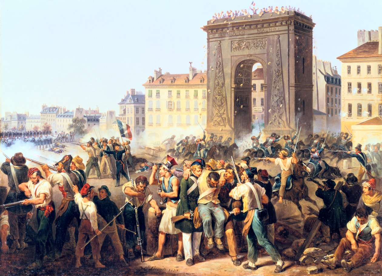 Csata a Porte St Denisnél, 1830. július 28., Párizs alkotó: Hippolyte Lecomte