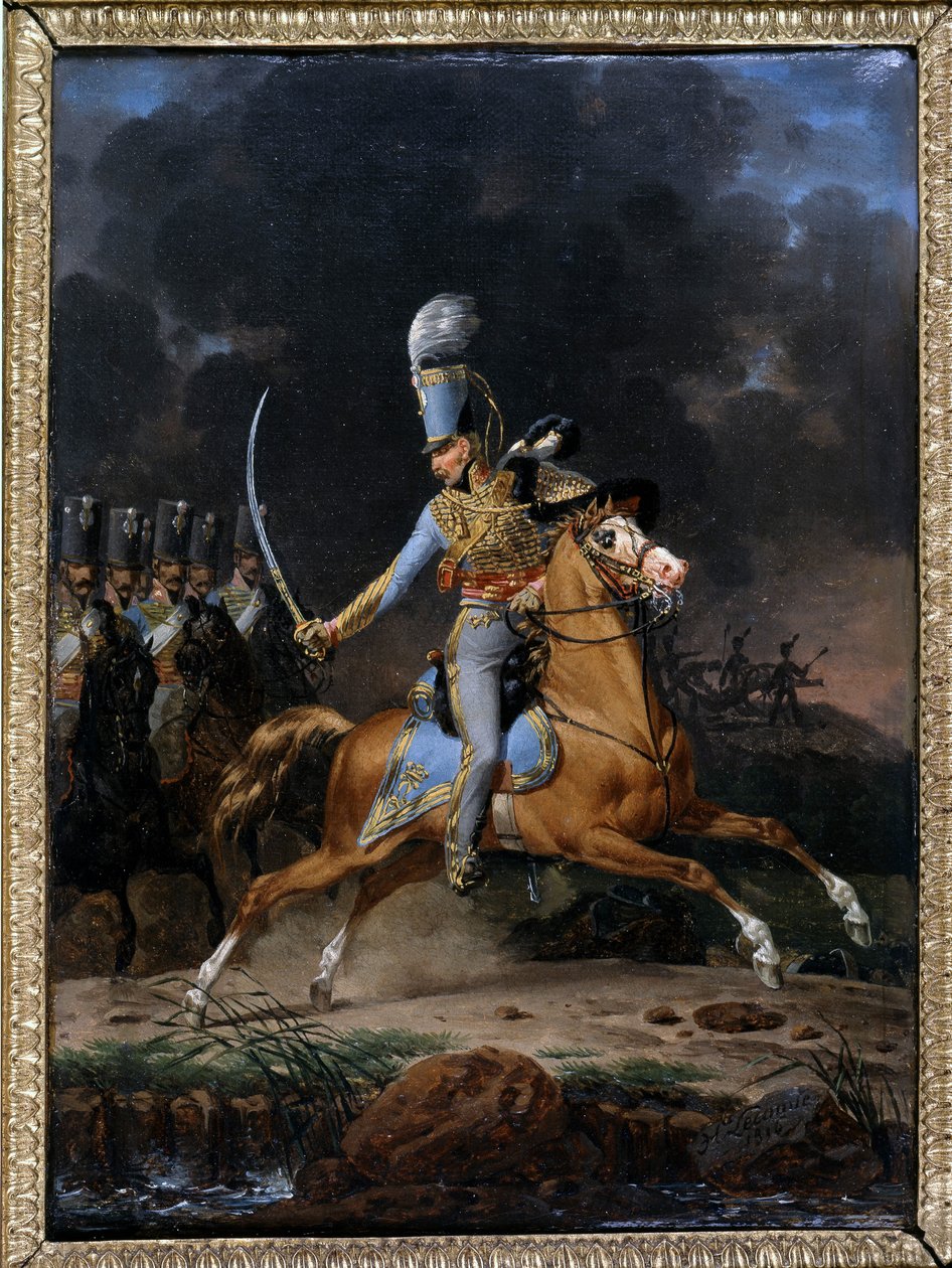 de Hussard ezredes 1815-1816 körül. Lecomte 1816-os festménye. „A tegnap katonái” gyűjtemény. Párizs alkotó: Hippolyte Lecomte