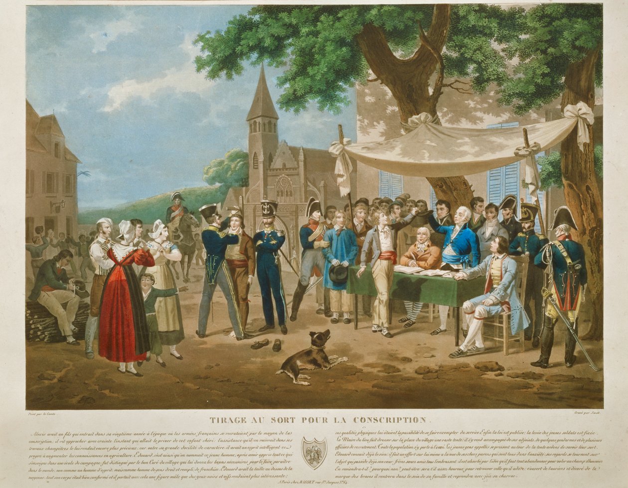 Metszet Lecomte után: (metszet): Sorshúzás a sorkatonáknál (metszet) alkotó: Hippolyte Lecomte