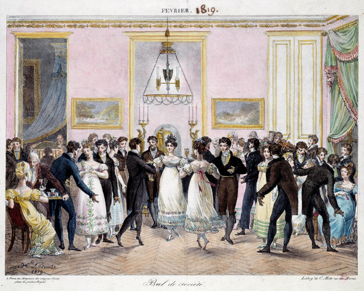 Societe bál Párizsban a zsírkréta boltjában Conte, Place du palais royal 1819 februárjában Hippolyte Lecomte (1781-1857) litográfiája 1819. Párizs, Musee Carnavalet alkotó: Hippolyte Lecomte