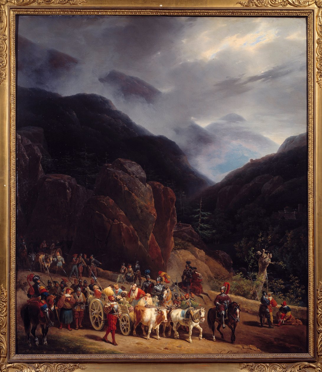 Marignan Armees I. Francois csata visszatérése Marignanból (Maregnano) 1515.09.14. Hippolyte Lecomte (1781-1857) festménye 1829 V. 0,54x0,65 m Bourg En Bresse. Brou Múzeum alkotó: Hippolyte Lecomte