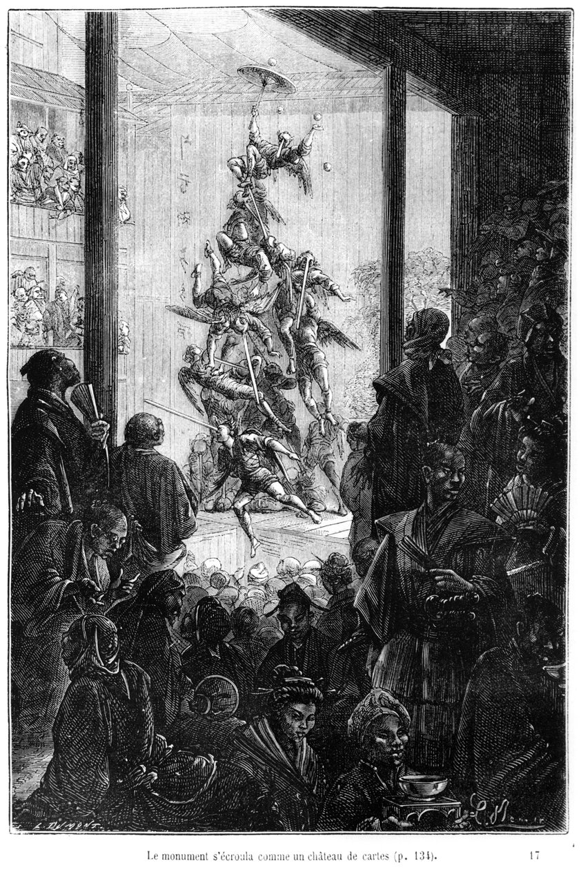 Vásár Kínában, illusztráció Jules Verne (1828-1905) „Nyolcvan nap alatt a világ körül” című művéből, a 19. század végén alkotó: Hippolyte Leon Benett