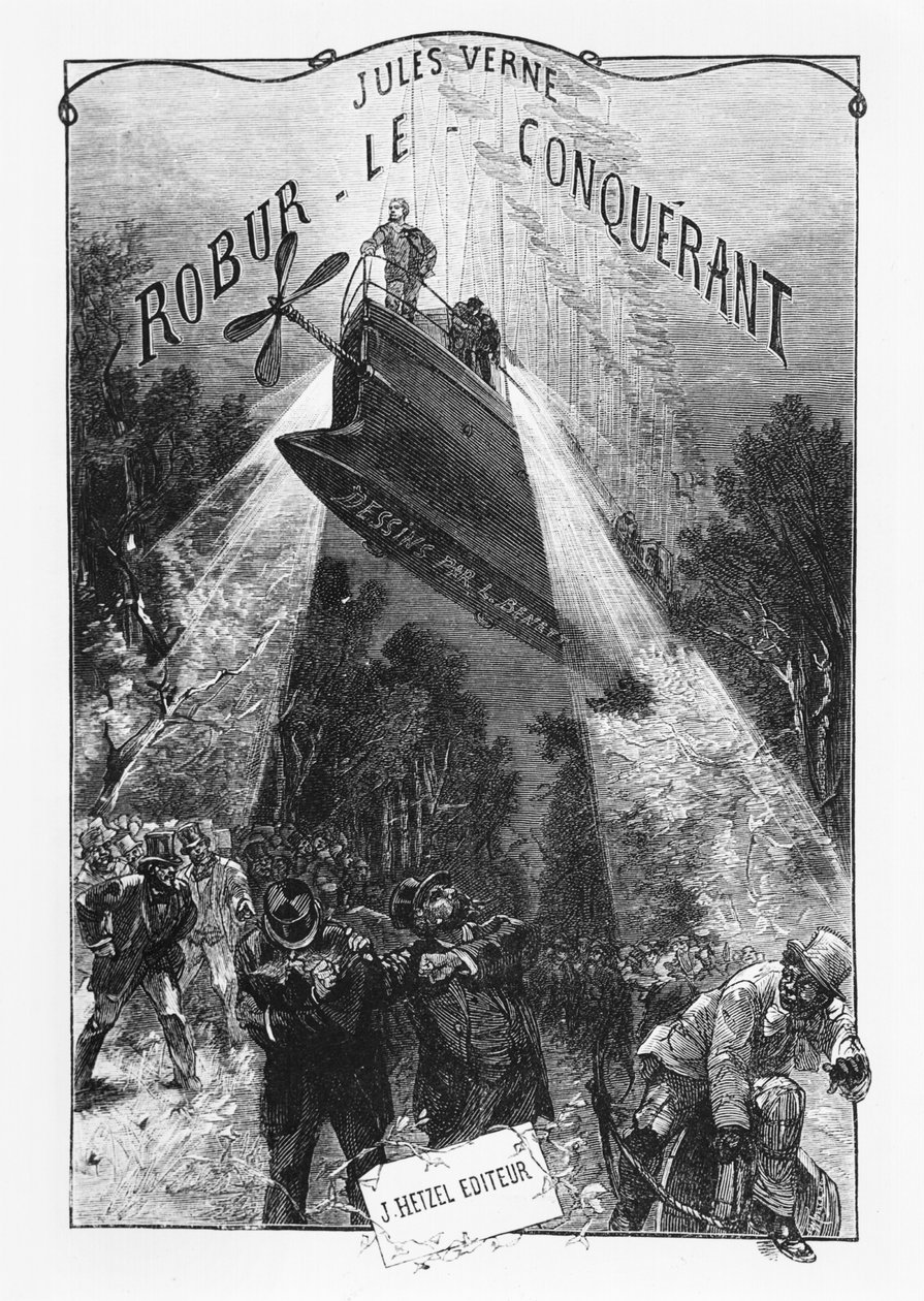 Jules Verne (1828-1905) „Robur le Conquerant” című művének frontképe, Párizs, Hetzel, 1886 alkotó: Hippolyte Leon Benett