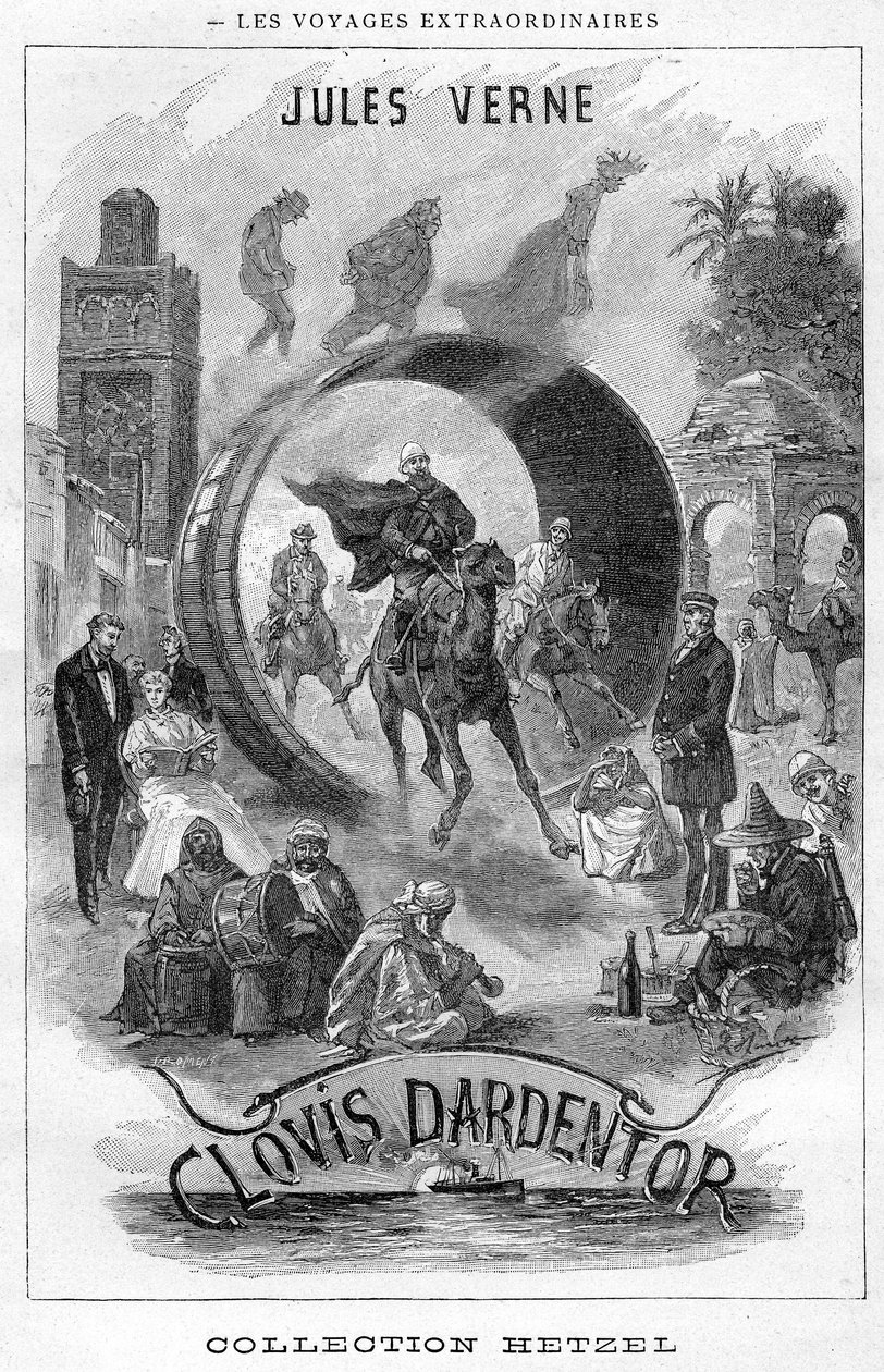 Illusztráció Jules Verne "Clovis Dardentor" című könyvéről, a Hetzel-kiadás előlapi metszete alkotó: Hippolyte Leon Benett