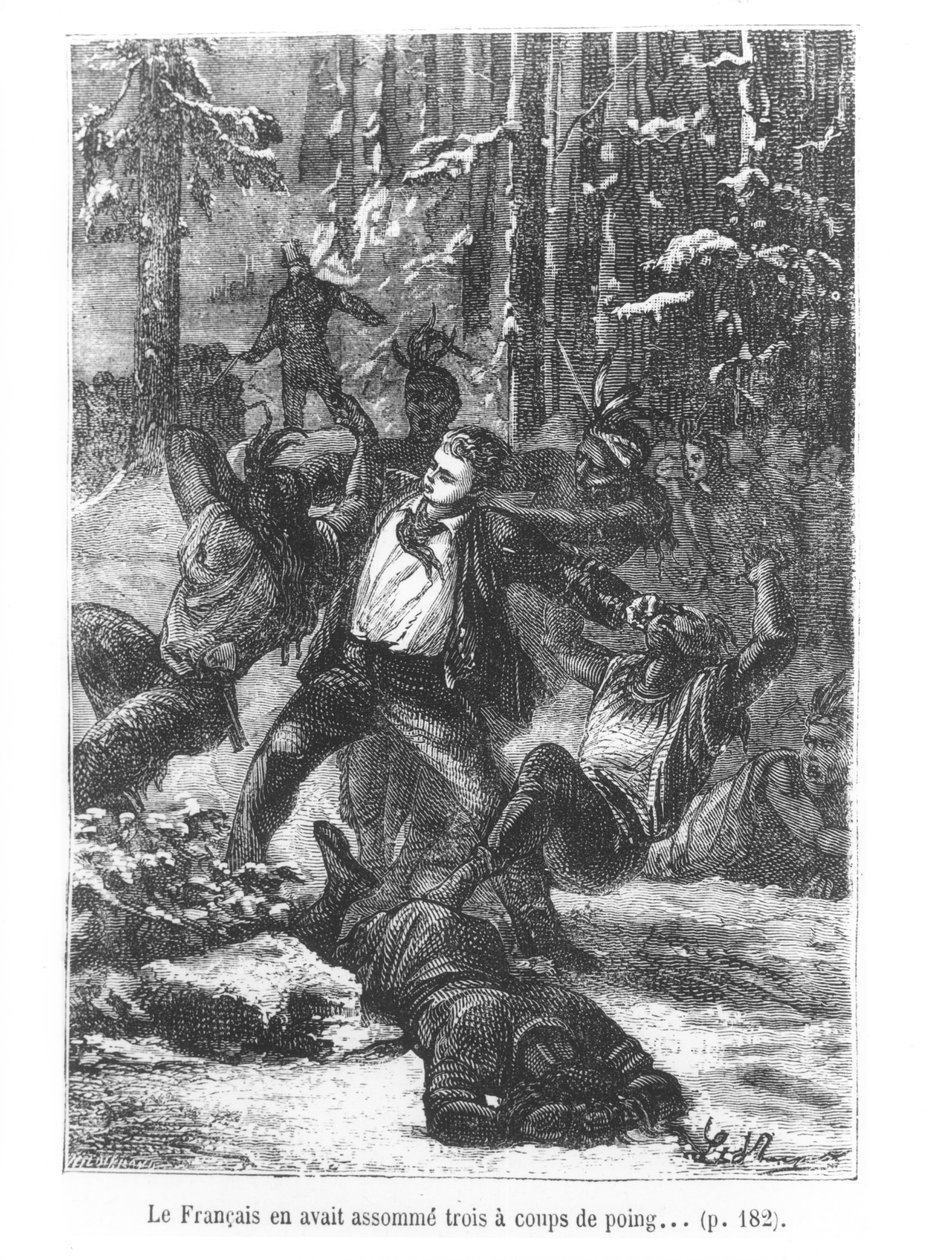 A francia hármat le tudott lapítani egy ütéssel, illusztrációja a Nyolcvan nap alatt a világ körül című filmből, Jules Verne (1828-1905), metszett Henri Theophile Hildibrand (1824-97) 1873 (metszet) alkotó: Hippolyte Leon Benett