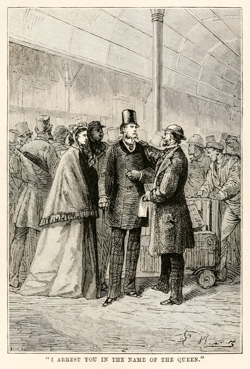 Letartóztatlak a királynő nevében, Jules Verne (1828-1905) A világ körül nyolcvan nap alatt című művéből, 1873 alkotó: Hippolyte Leon after Benett