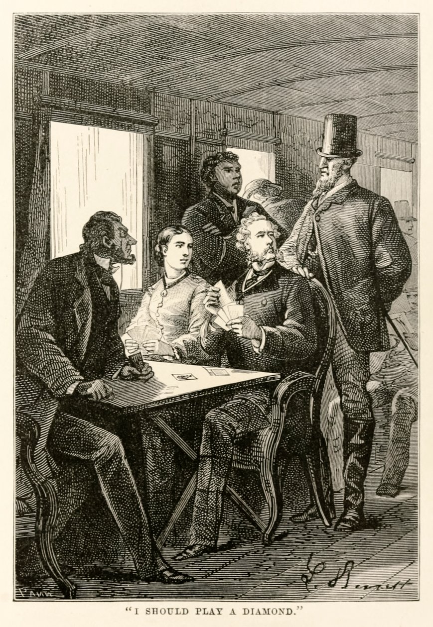 Gyémántot kellene játszanom, Jules Verne (1828-1905) nyolcvan nap alatt a világ körül című művéből, Adolphe François Pannemaker (1822-1900) metszetével, 1873 alkotó: Hippolyte Leon after Benett