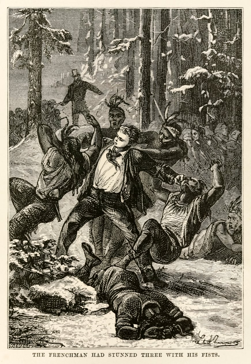 A francia ököllel kábította el hármat, Jules Verne (1828-1905) Nyolcvan nap alatt a világ körül című könyvéből, Henri-Théophile Hildebrand (1824-97) metszetéből, 1873 alkotó: Hippolyte Leon after Benett