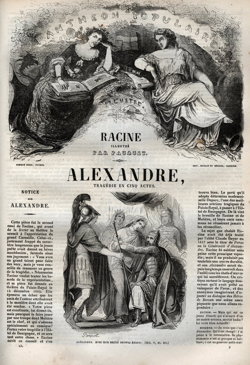 Nagy Sándor tragédiája öt felvonásban – metszet a „Jean Racine műveibe” Pauquet illusztrálásával és Emile de La Bedolliere közleményével – 1851 alkotó: Hippolyte Louis Pauquet
