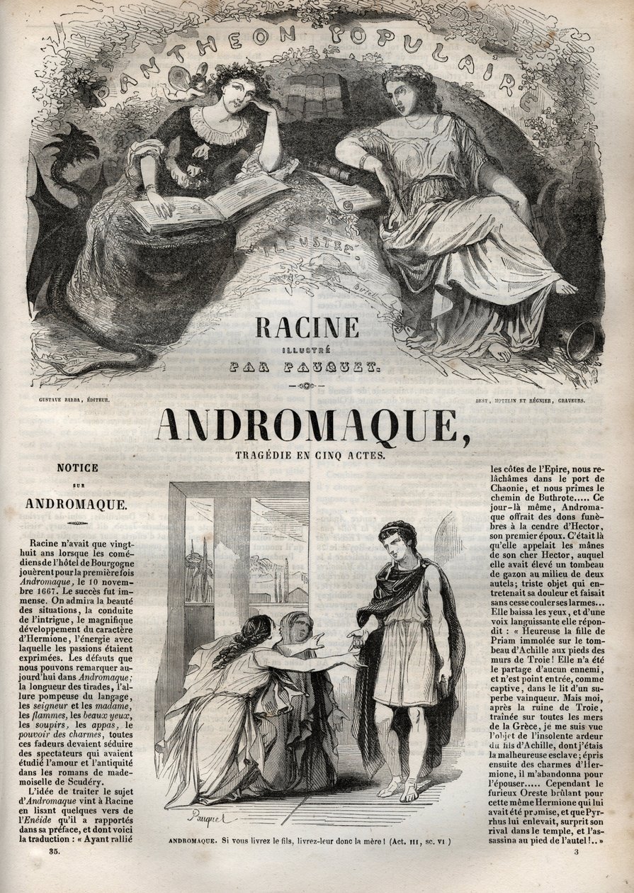 Andromaque tragédia öt felvonásban – metszet a „Jean Racine életműveibe” Pauquet illusztrálta és Emile de La Bedolliere közleménye – 1851 alkotó: Hippolyte Louis Pauquet