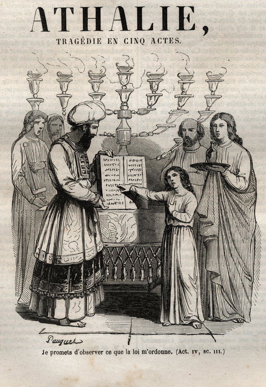 Jean Racine Athalie tragédiája öt felvonásban – metszet a „Jean Racine életművei”-be, Pauquet illusztrálta és Emile de La Bedolliere közleménye – 1851 alkotó: Hippolyte Louis Pauquet