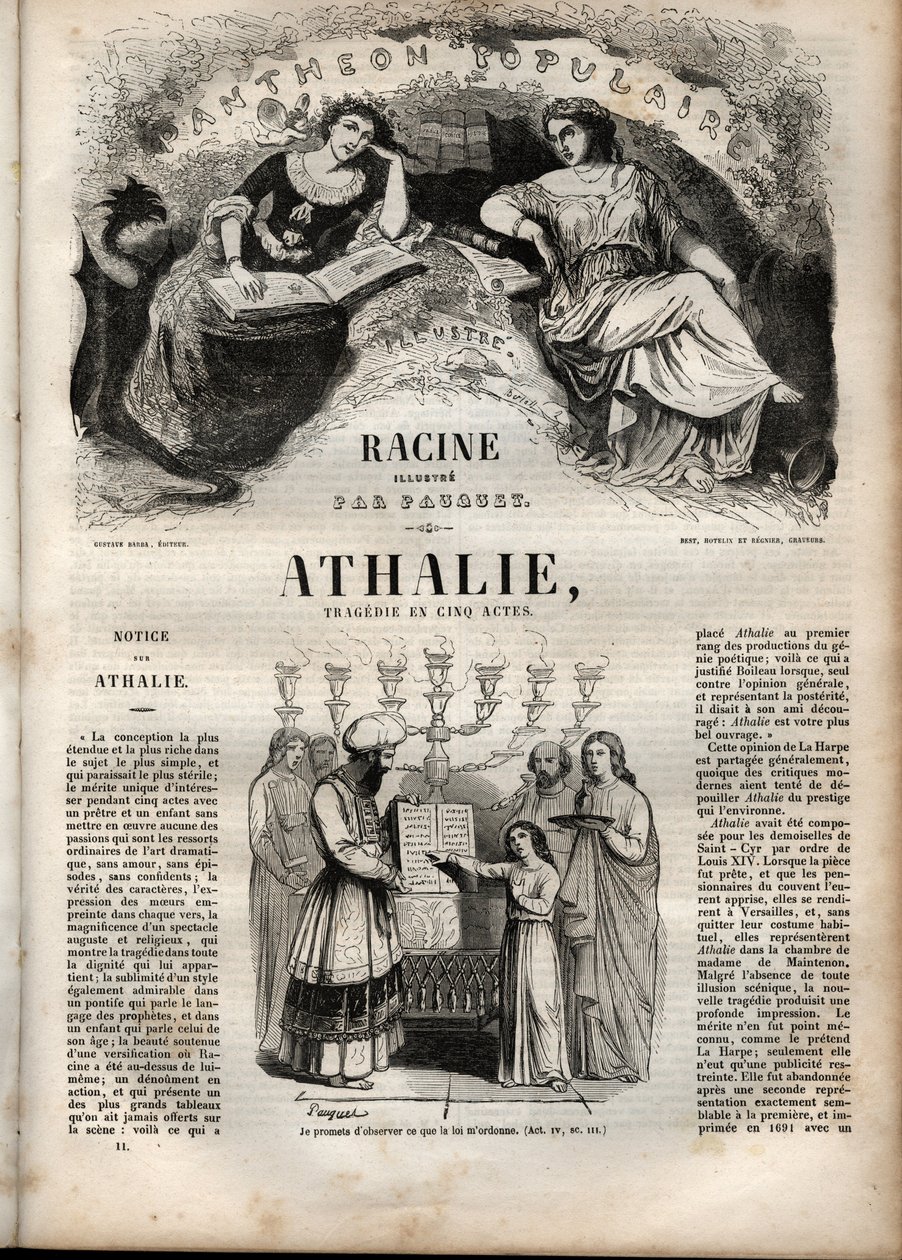 Jean Racine Athalie tragédiája öt felvonásban – metszet a „Jean Racine életművei”-be, Pauquet illusztrálta és Emile de La Bedolliere közleménye – 1851 alkotó: Hippolyte Louis Pauquet