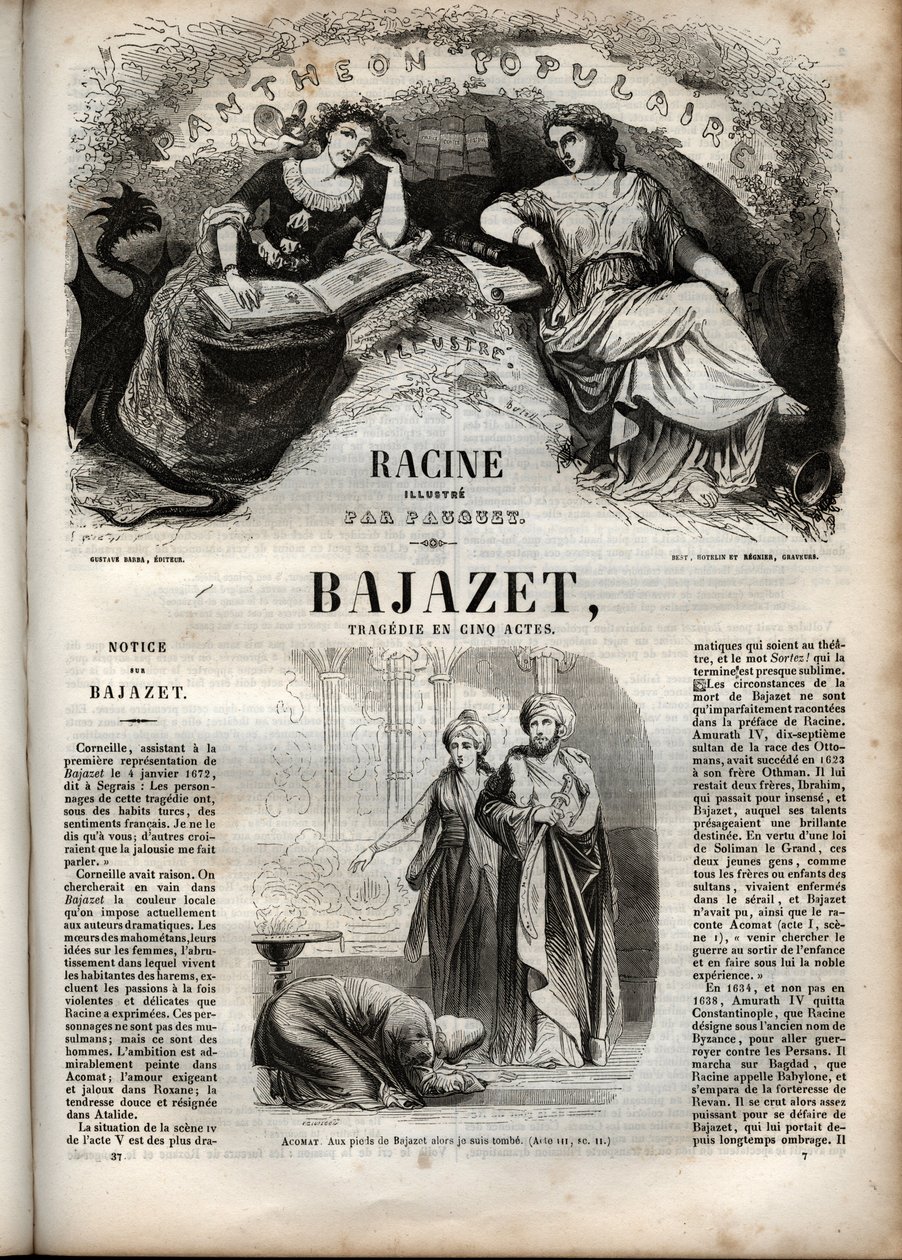 Jean Racine öt felvonásos Bajazet tragédiája, a „Jean Racine életművek” című metszetével, Pauquet illusztrálásával és Emile de La Bedolliere közleményével – 1851 alkotó: Hippolyte Louis Pauquet