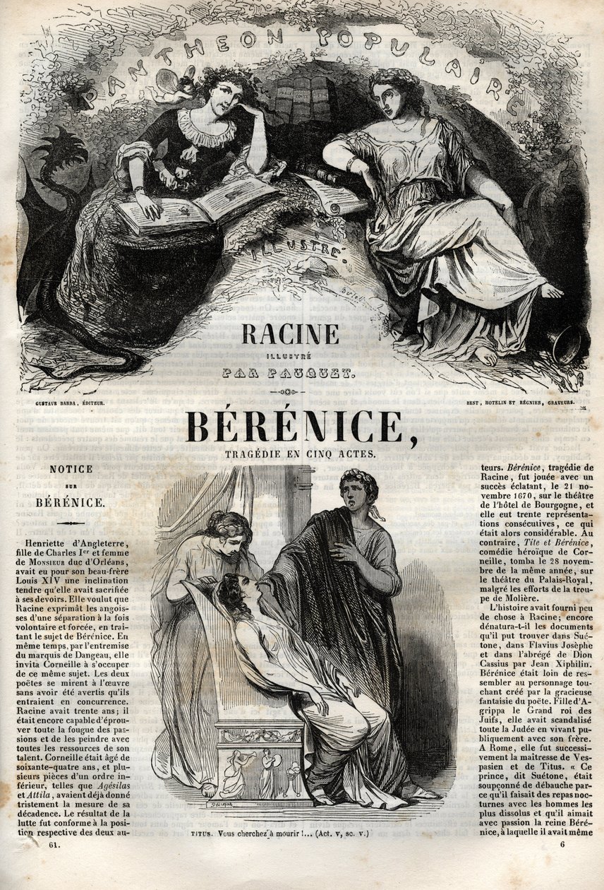 Berenice tragédia öt felvonásban – metszet a „Jean Racine műveibe” Pauquet illusztrálásával és Emile de La Bedolliere közleményével – 1851 alkotó: Hippolyte Louis Pauquet