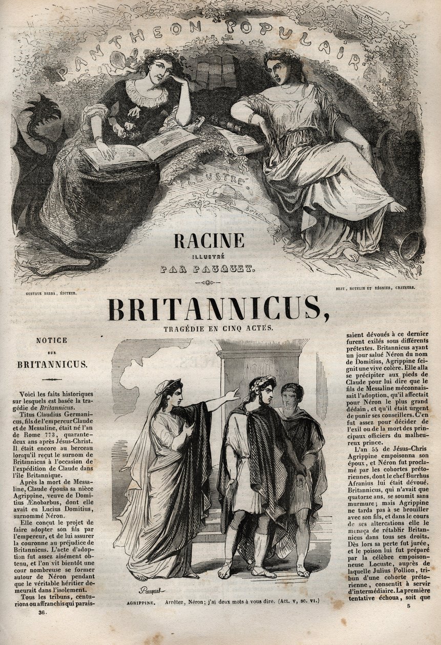 Britannicus tragédia öt felvonásban – metszet a „Jean Racine műveibe” Pauquet illusztrálta és Emile de La Bedolliere közleménye – 1851 alkotó: Hippolyte Louis Pauquet