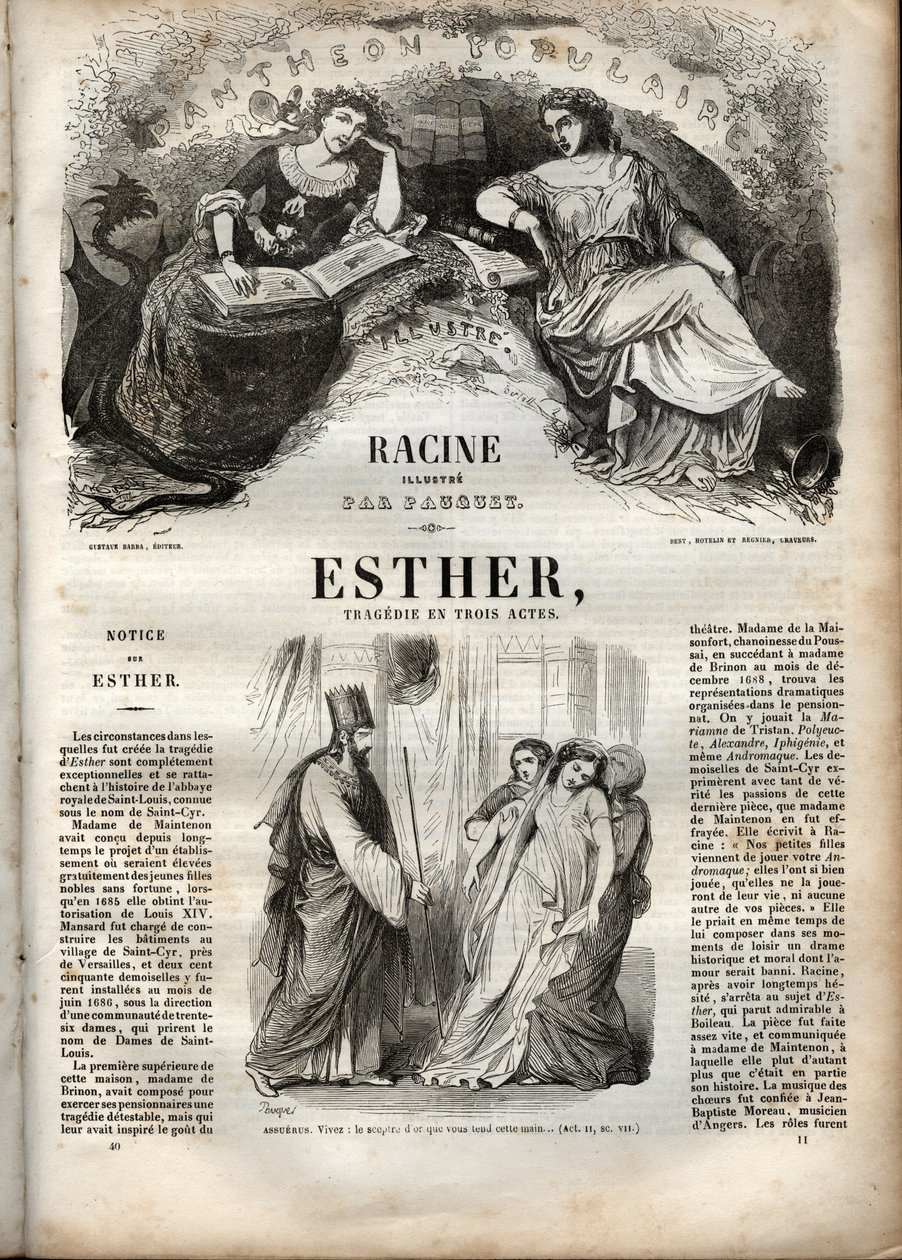 Illusztráció az „Eszterhez”, Jean Racine - „Jean Racine művei” című metszet, Pauquet illusztrálta és Emile de La Bedolliere közleménye – 1851 alkotó: Hippolyte Louis Pauquet