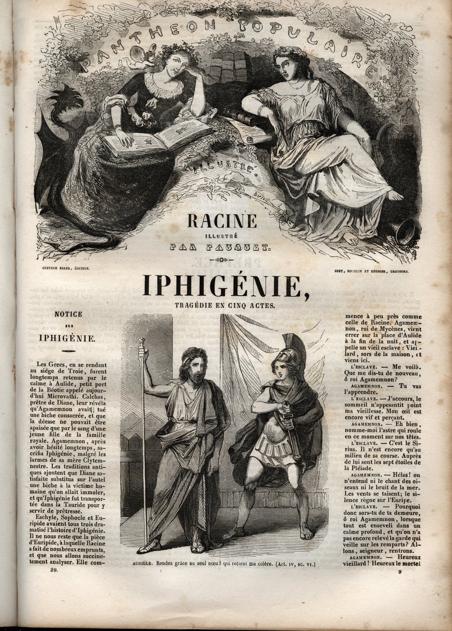 Jean Racine Iphigenie tragédiája – metszet az „Oeuvres de Jean Racine”-ba, Pauquet illusztrálta és Emile de La Bedolliere közleménye – 1851 alkotó: Hippolyte Louis Pauquet