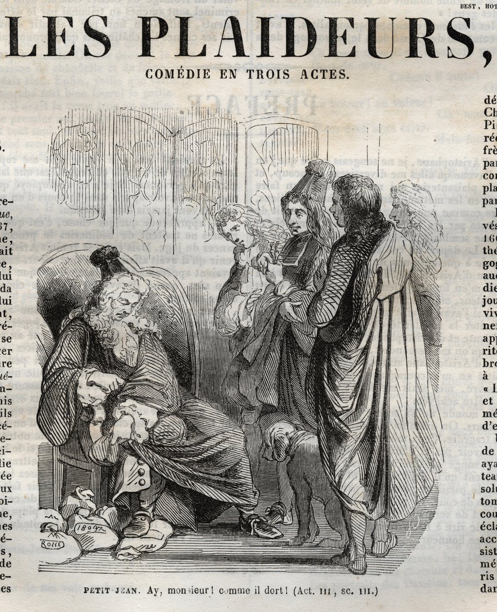 Les Plaideurs (1668) vígjáték három felvonásban – metszet „Jean Racine műveibe” Pauquet illusztrálásával és Emile de La Bedolliere megjegyzésével – 1851 alkotó: Hippolyte Louis Pauquet