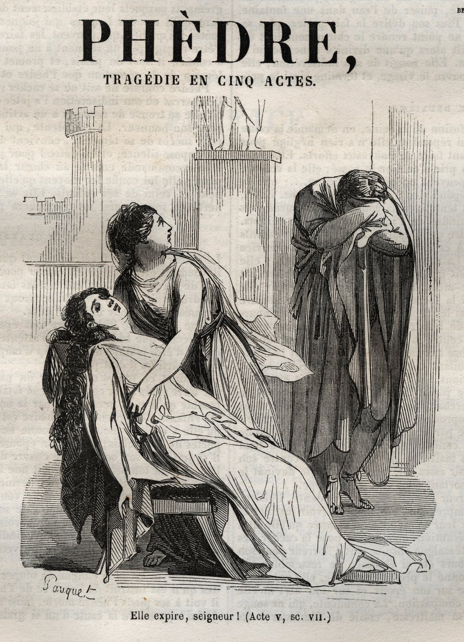 Phedre, Jean Racine (1639-1699 – metszet a „Jean Racine művei” című könyvbe, Pauquet illusztrálta és Emile de La Bedolliere megjegyzése – 1851) alkotó: Hippolyte Louis Pauquet