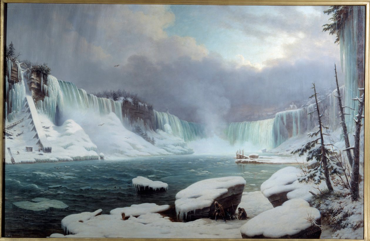 A nagy Niagara szürkehályog, téli hatás. Kilátás a Niagara-vízesésre. Hippolyte Victor Valentin Sebron (1801-1879) festménye alkotó: Hippolyte Victor Valentin Sebron