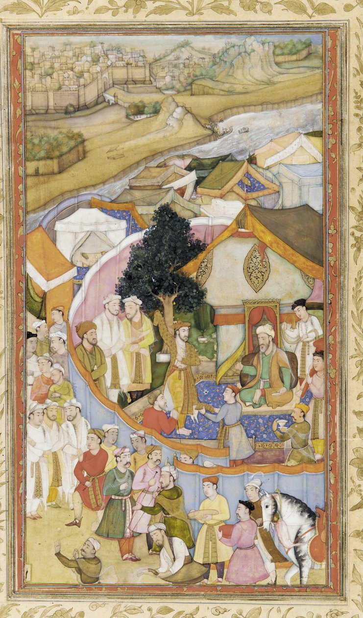 Daud becsületköntöst kap Munim kántól Illusztráció az Akbarnama-ból, 1604 körül alkotó: Hiranand