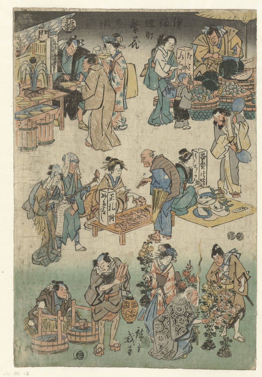 Esti piac a Joruri utcában - A jólét ábrázolása a Joruri utcában (sorozatcím) alkotó: Hiroshige (I) , Utagawa