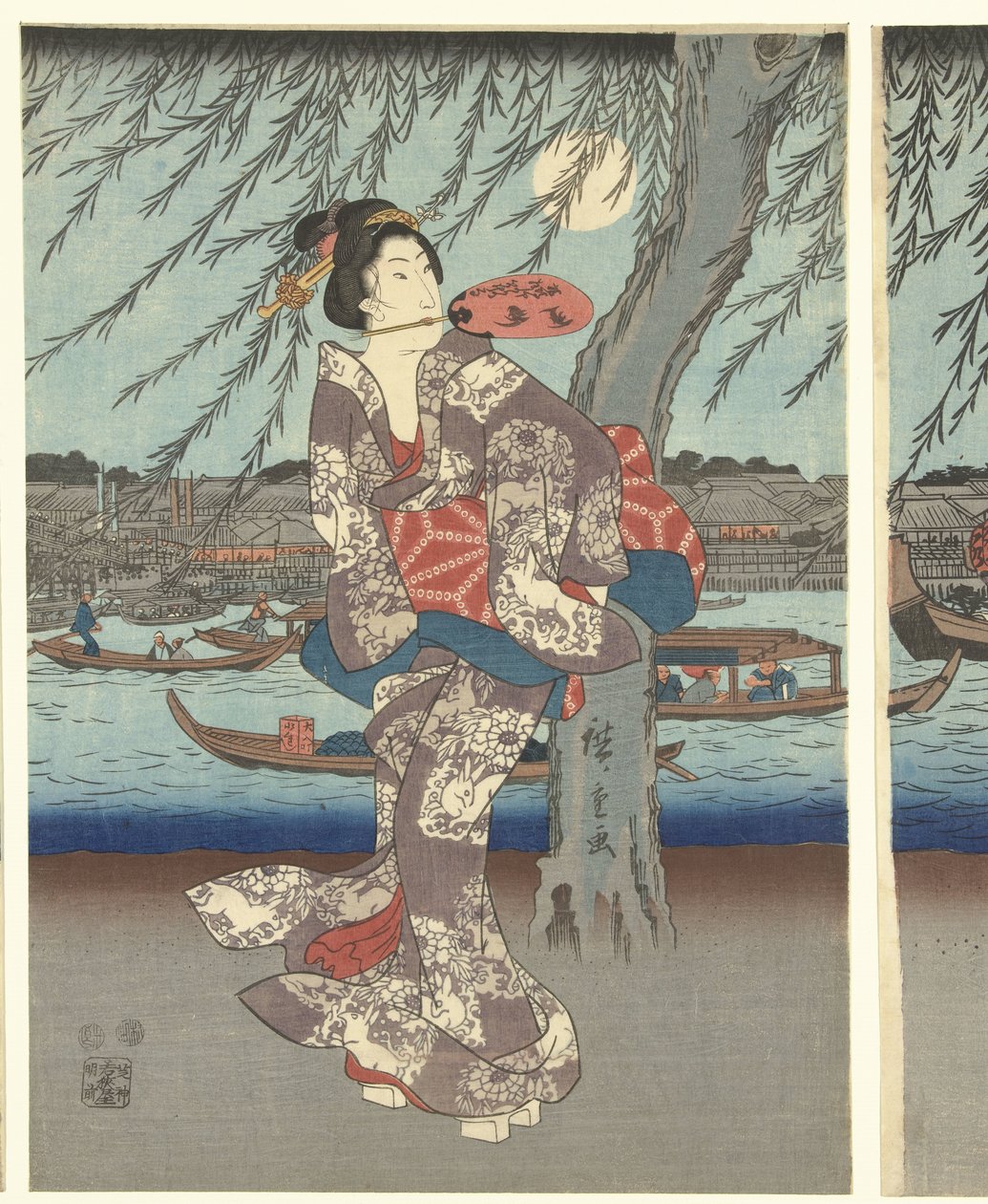 Híres helyek a keleti fővárosban: Élvezze az esti szellőt a Ryogoku-hídnál alkotó: Hiroshige (I) , Utagawa