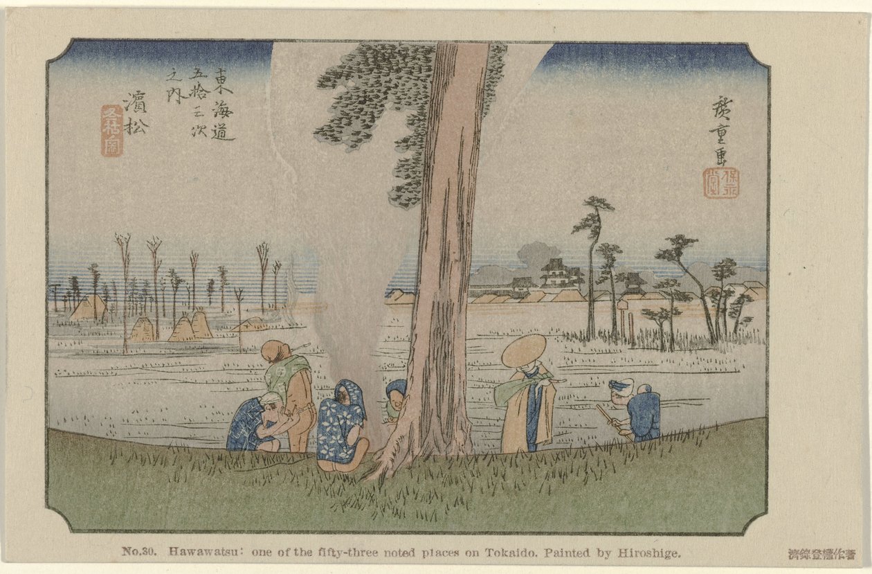 Hamamatsu No. 30. Hawawatsu: az ötvenhárom ismert hely egyike Tokaidón, Hiroshige festette De Tôkaidô van Hiroshige (sorozat címe) Hiroshige no fude Tôkaidô (sorozat címe az objektumon) alkotó: Hiroshige (I) , Utagawa