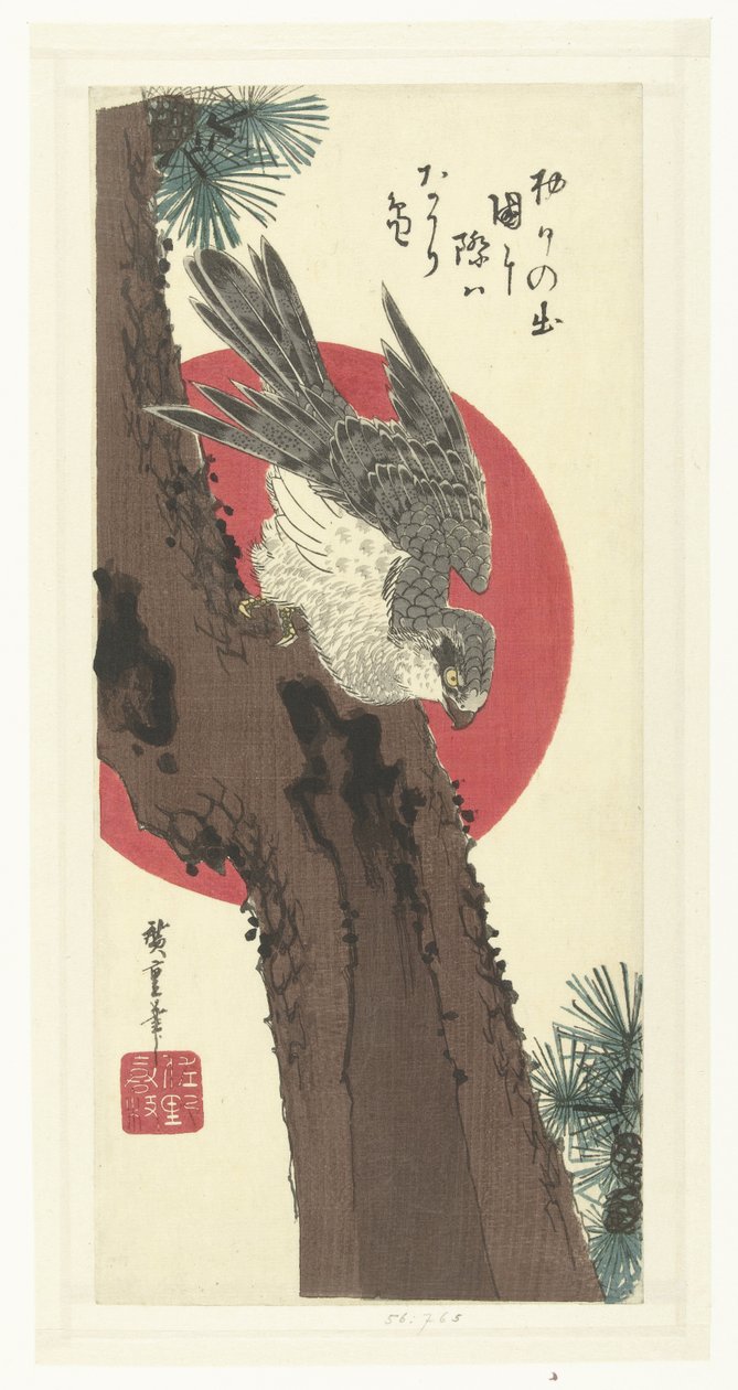 Sólyom a fenyőfán alkotó: Hiroshige (I) , Utagawa