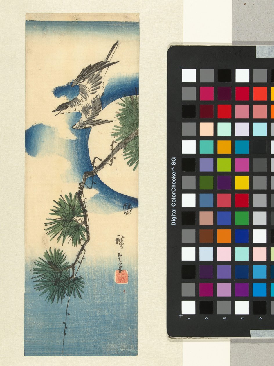 Kakukk fenyőágnál és teliholdnál alkotó: Hiroshige (I) , Utagawa