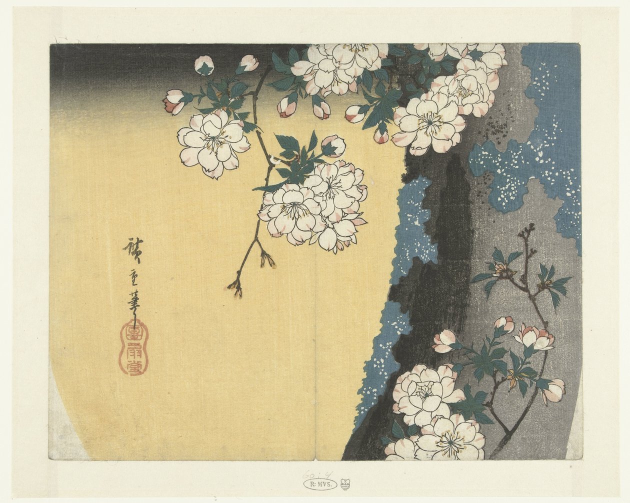 Mohos törzs és cseresznyevirágok alkotó: Hiroshige (I) , Utagawa
