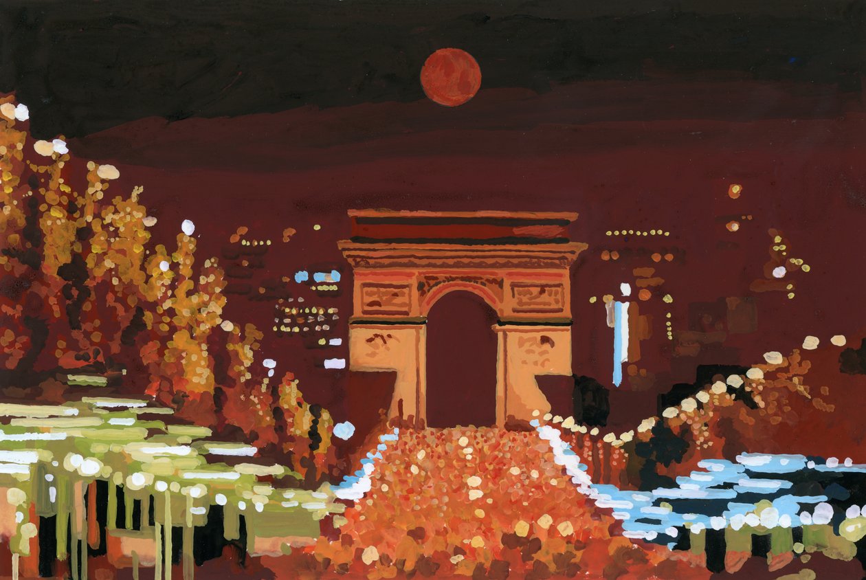 Diadalív és Champs Elysées éjjel, 2015 (guache papíron) alkotó: Hiroyuki Izutsu