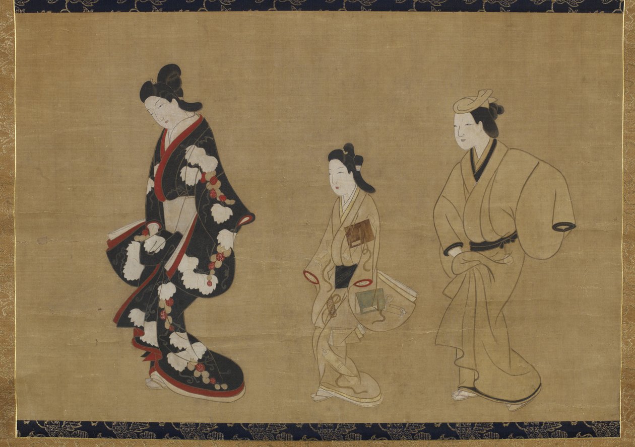 Prostituált, Kamuro és Wakashu, 1695 körül (tinta és szín selyemen) alkotó: Moronobu Hishikawa