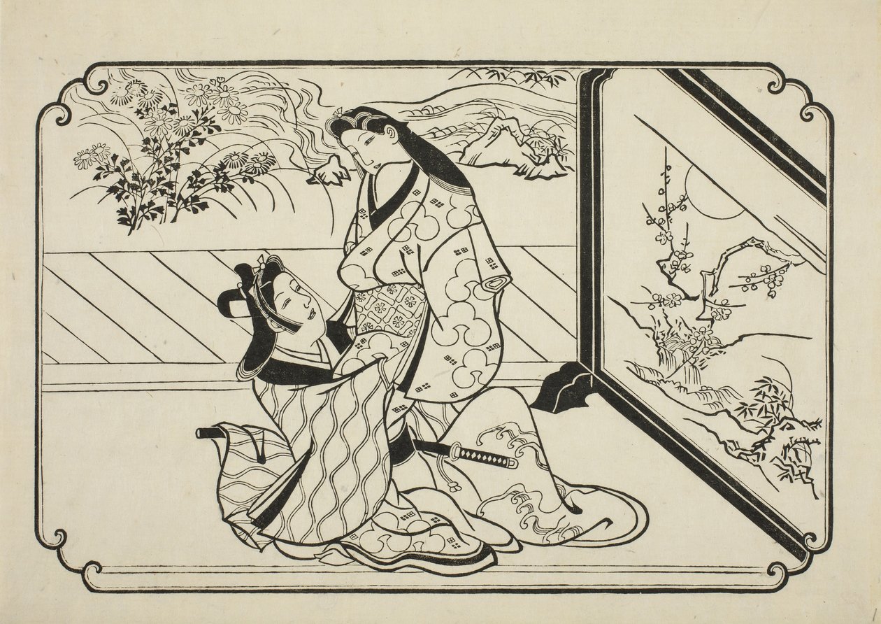 A képernyő mögött, 1673-81 körül alkotó: Hishikawa Moronobu